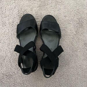 Bussola Zumaia‎ Women Sandals 36 Black Leather Ankle Strap Wedge Comfort